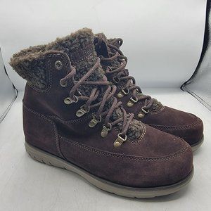 LL Bean Mountain Lodge Womens 8.5 Brown Fleece Collar Insulated Boots Primaloft